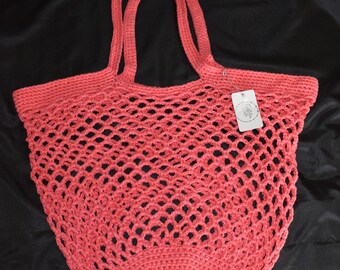 Bolso tote de mercado/playa tejido a mano - Hilo 100% reciclado - Coral