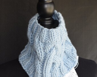 Calentador de cuello con cable grueso - Tejido a mano - Gris azul