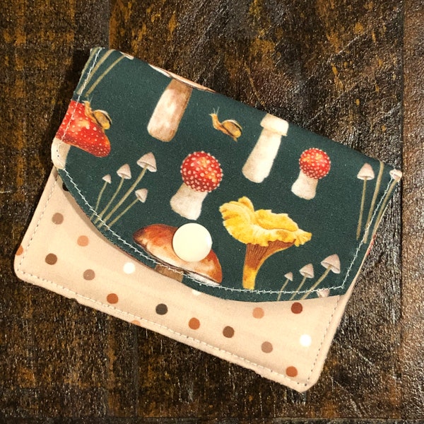 FUNGI - Mini Wallet | Small Fabric Wallet | Card Wallet | Travel Wallet | Two Pocket Wallet  | Minimalist Wallet