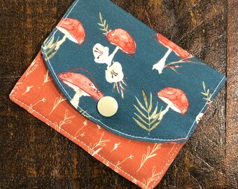 MUSHROOMS - Mini Wallet | Small Fabric Wallet | Card Wallet | Travel Wallet | Two Pocket Wallet  | Minimalist Wallet