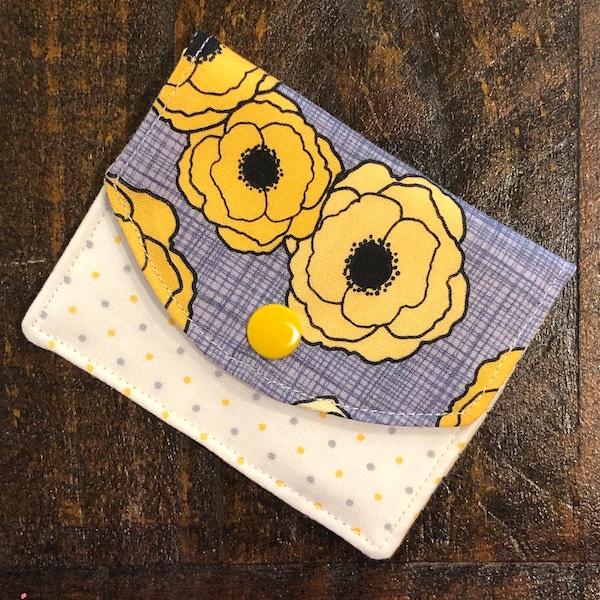 YELLOW POPPIES - Mini Wallet | Small Fabric Wallet | Card Wallet | Travel Wallet | Two Pocket Wallet | Minimalist Wallet