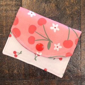 CEREZAS: cartera pequeña, cartera pequeña de tela, cartera para tarjetas, cartera de viaje, cartera con dos bolsillos, cartera minimalista