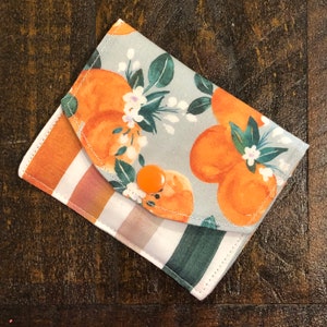 NARANJAS - Mini billetera / Billetera pequeña de tela / Billetera para tarjetas / Billetera de viaje / Billetera con dos bolsillos / Billetera minimalista