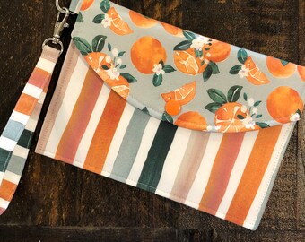 ORANGES - Wristlet Purse | Fabric Purse | Fabric Wallet | Travel Purse | Wristlet Clutch | Minimalist Purse