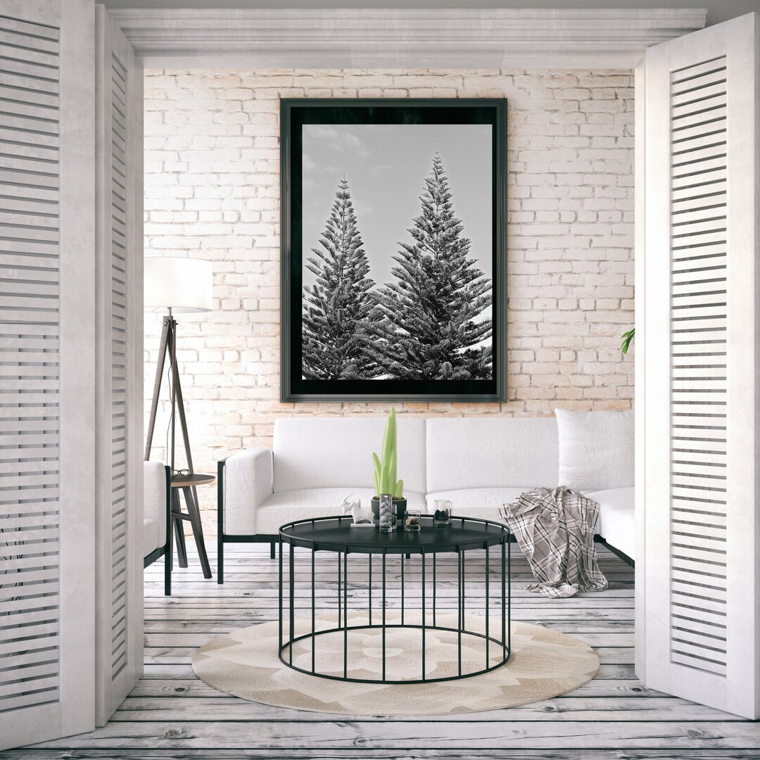 Black & White Pine Tree Wall Art, Digital Download, JPG File, PNG File