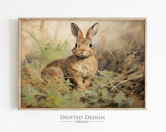 Impression d'oeuvres d'art lapin, Pâques en téléchargement numérique, décoration de ferme antique, art mural neutre pour chambre d'enfant, décoration de lapin pour enfants, lapins