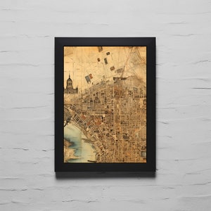 Karten im Vintage-Stil, Digitaldruck, antikes rustikales Dekor, Schatzkarte, Karte von 1800, Stadtansicht, Wandkunst-Dekor, zeitgenössische Kunst