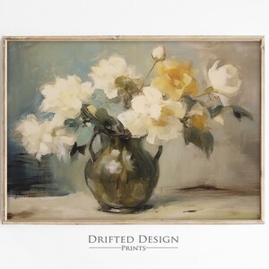 Stampa di natura morta di fiori vintage, pittura a olio, fattoria, rustico, SCARICABILE, decorazione della parete, vaso antico, natura morta di fiori, arredamento della cucina