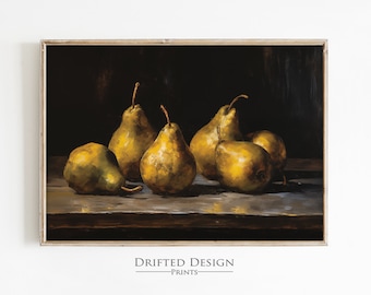 Pears Still Life Oil Painting, Vintage Wall Art, Farmhouse Kitchen Decor, Cottage Wall Art, PRINTABLE WALL ART, Fruit décor, Antique style