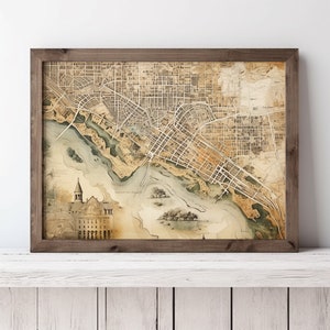 Mapas de estilo vintage, Viejo Mundo, Impresión digital, Decoración rústica antigua, Mapa del tesoro, Mapa de 1800, Paisaje urbano, Decoración de arte de pared, Arte contemporáneo