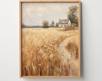 Wheat Field Country Home Decor Farmhouse Wall Art Rustic Wall Decor Neutral Print Farm House Decor Ranch Art Oil Painting Digital Download