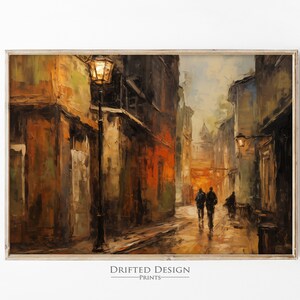 City Street Oil painting | Vintage Village | 1800&#39;s European Wall Art | DIGITAL DOWNLOAD | Farmhouse Decor | Vintage Moody Wall Art