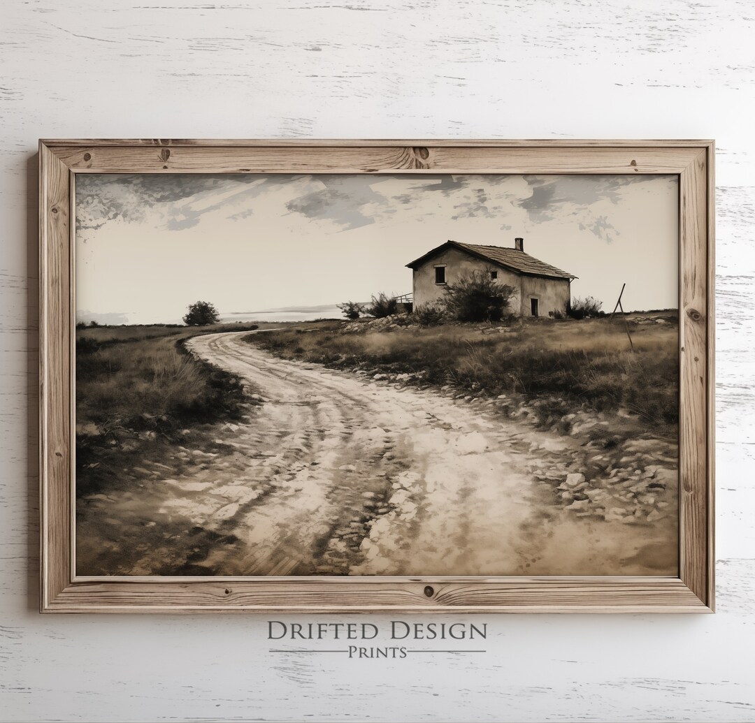 Rustic Large Print Rustic Barn, Vintage Farm Landscape Print, Antique Neutral Tone ...
