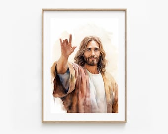Jesús te ama - ASL &quot;Te amo&quot; - Jesucristo diciendo &quot;ILY&quot; en Lengua de Señas Americana, Regalo para la Cultura Sorda, Obra Cristiana Moderna