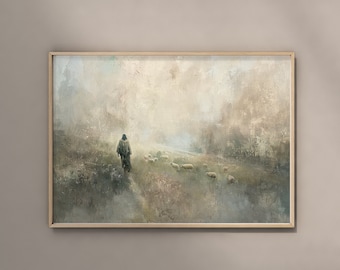 Come Follow Me - Jesus Christ leading the lambs | Savior | Christian Wall Art | Religious prints | Digital Oil Painting | Instant Download