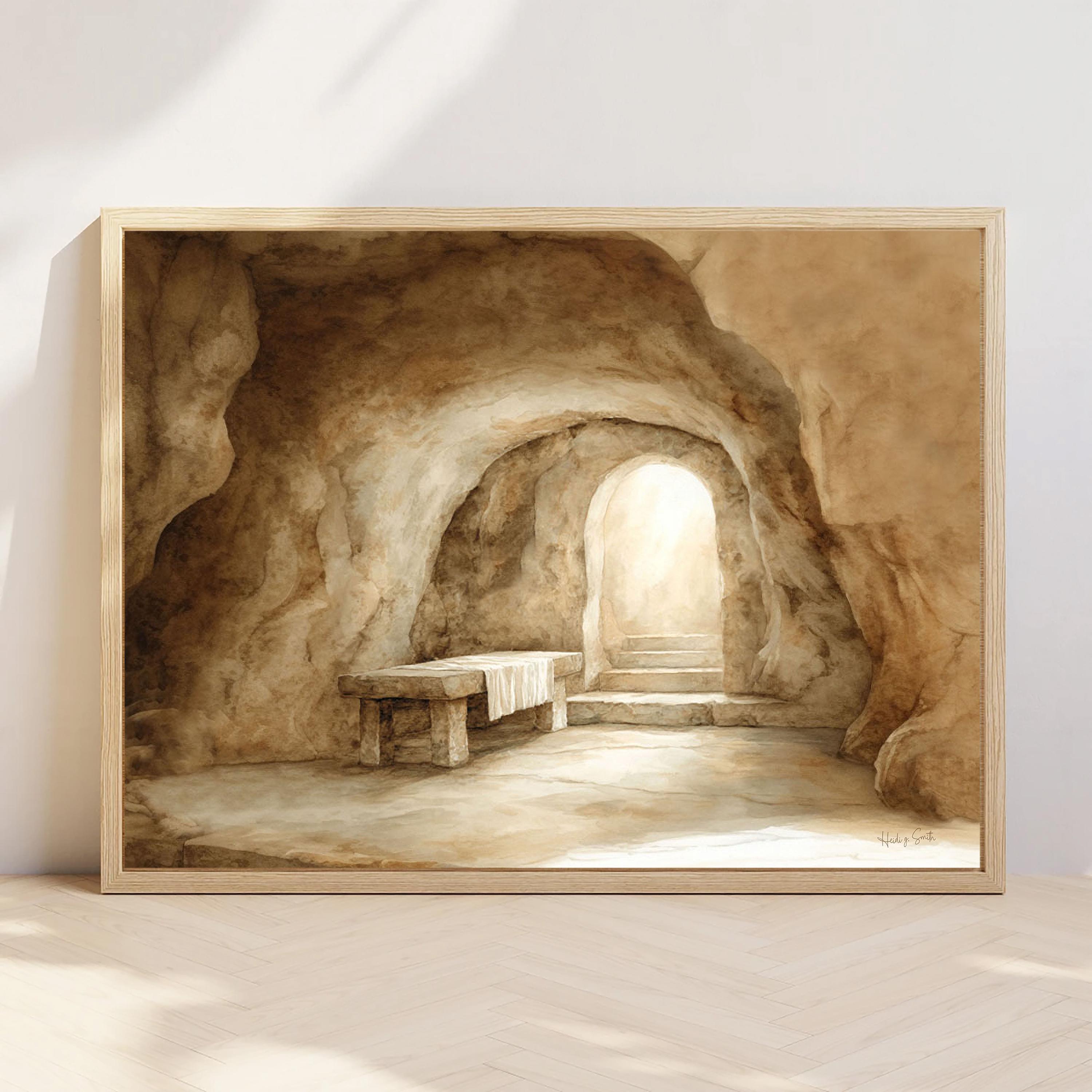 Empty Tomb Painting, He is Risen Printable Bible Verse Wall Art ...