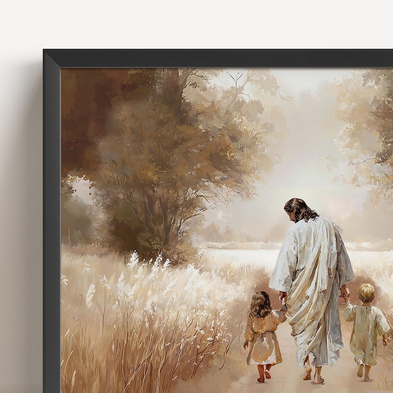 Jesus Walking With Children Print: Golden Harvest Christian Home Decor ...