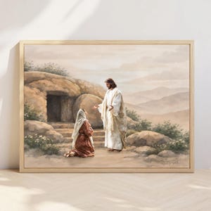 Auferstandener Christus, Jesus und Maria, Gartengrab Christliches Wohnkultur, religiöse Kunst LDS Ostern Er ist auferstandenes leeres Grab