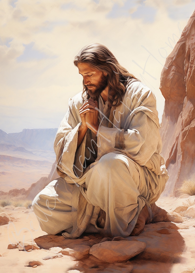 40 Days Jesus Christ in the Desert Savior Christian Wall Art Religious Prints Watercolor Digital