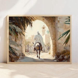 Palm Sunday Wall Art, Jesus Triumphal Entry into Jerusalem Print, Christian Wall Art, Holy Week Painting, Bible Art, Easter painting donkey