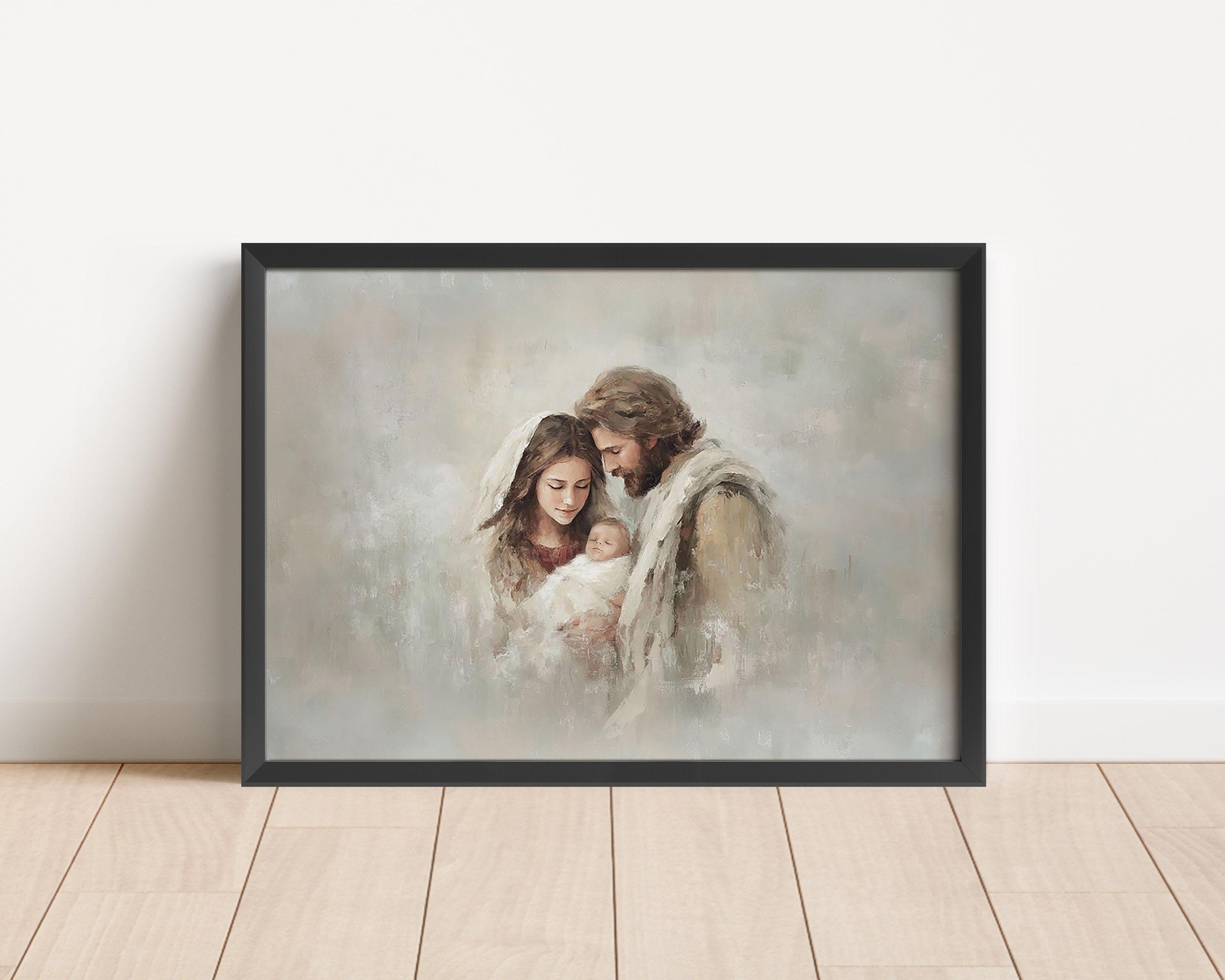 キリスト降誕の水彩画：マリア、ヨセフ、そして幼子イエス（デジタル