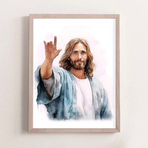 Jezus houdt van je - ASL &#39;I love you&#39; - Jezus Christus zegt &#39;ILY&#39; in Amerikaanse gebarentaal (BLAUWE kleding)