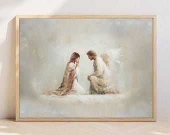 Virgem Maria e o Anjo Gabriel, Obra de Arte de Natal (Download Digital) Impressão da Anunciação, Pintura Cristã Jesus Cristo Decoração de Casa Arcanjo