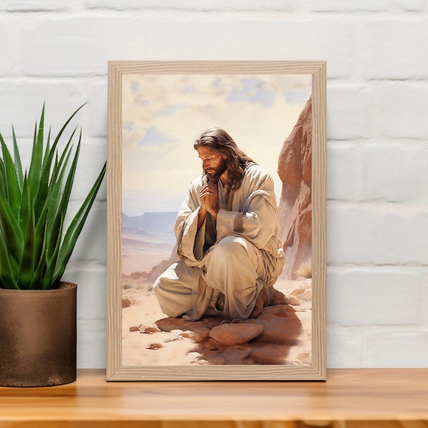 40 Days - Jesus Christ in the desert | Savior | Christian Wall Art | Religious prints | Watercolor | Digital download | LDS Art