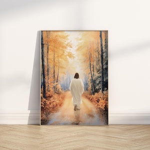 Jesus Christ Autumn Path Watercolor Print: Christian LDS Art (Digital Download)