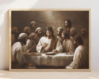 Jesucristo y la Última Cena / Salvador / Arte mural cristiano / Láminas religiosas / Acuarela / Descarga digital / Pan del Primer Sacramento