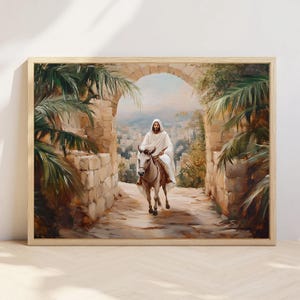 Jesus Triumphal Entry into Jerusalem Print, Palm Sunday Wall Art, Christian Wall Art, Holy Week Painting, Bible Art, Easter painting donkey