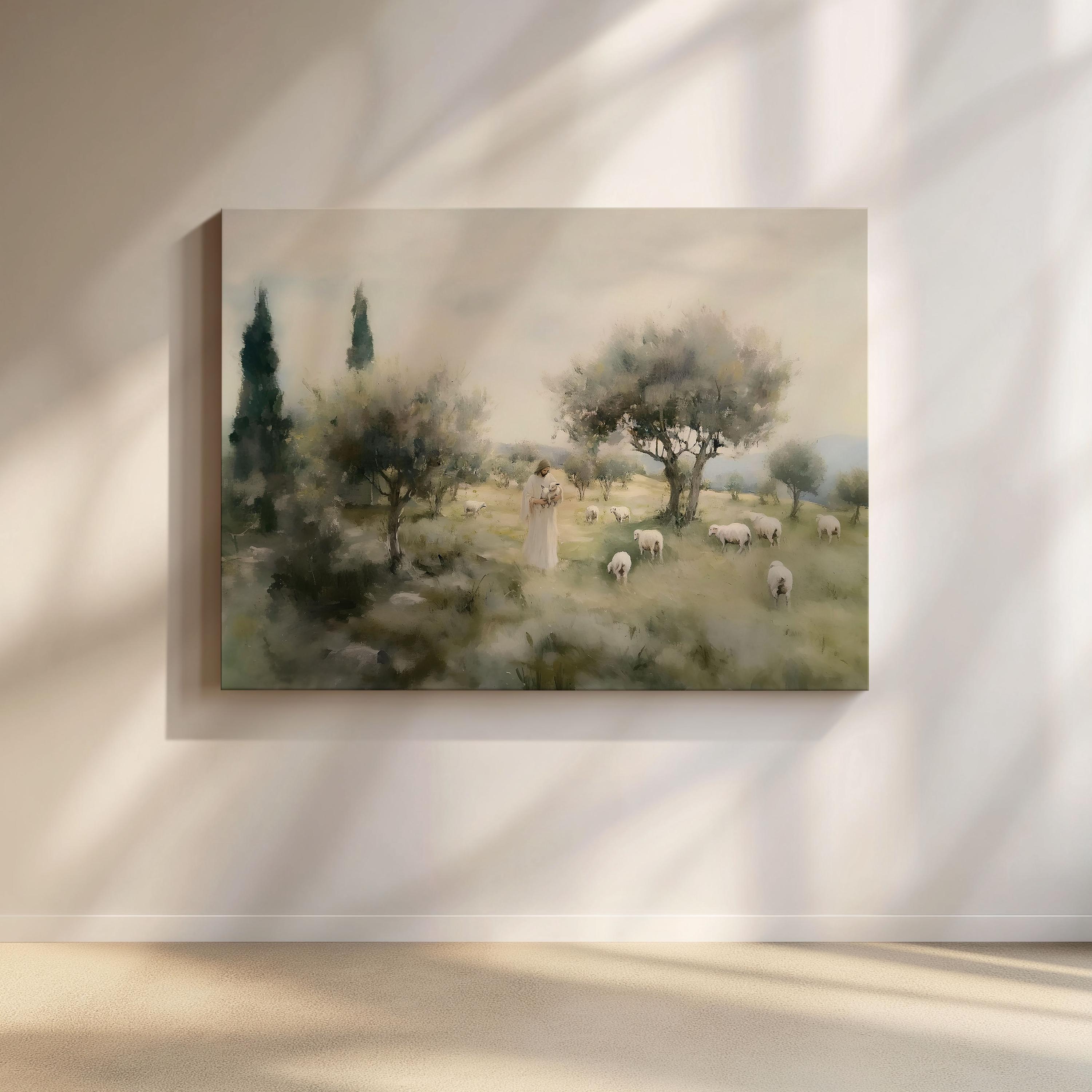 Jesus Christ the Good Shepherd Oil Painting Print on Framed