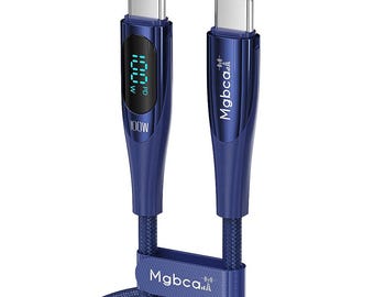 Mgbca Nylon Sonic Fast Charge USB-C To USB-C Cable Cord For Samsung Galaxy A16/A35 5G/A32/A33/A25, 100W Digital Display