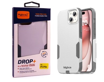 Mgbca Slim Protective Dura Pro Case for iPhone 15 Plus,rugged,Shock-absorbing, 6-Ft Military Drop Protection, 2-Layered Cover (White)