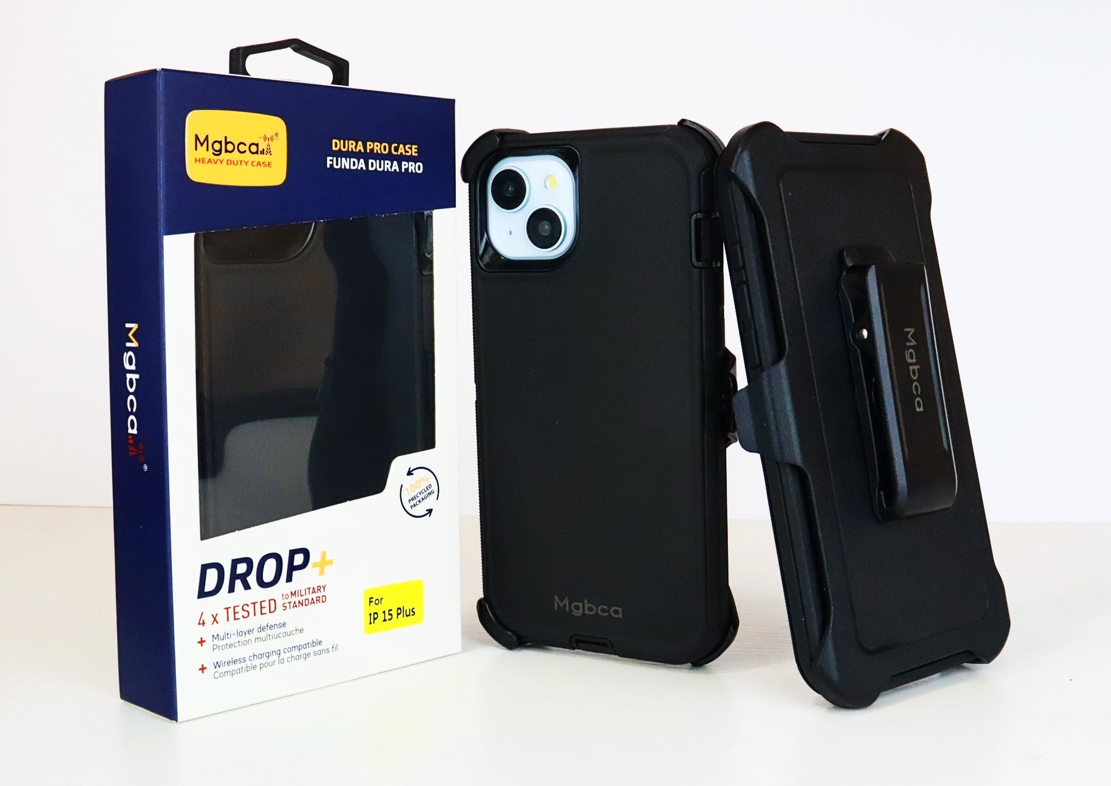Mgbca Dura Pro Defender Case For iPhone 15 Plus, Rugged And Heavy Duty ,360-Degrees Rotating Belt Clip Holster, 10-Ft. Drop Protection Cover