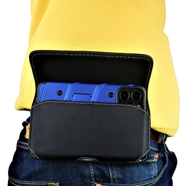 Mgbca Nylon Rugged Phone Holster Pouch For IPhone 15 Pro Max /14/13/12/11  , Belt Loop And Clip Holder, W/ Slim-Fit Or Bulky Case