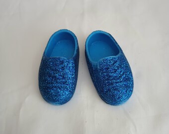 Sparkly Blue Designer Doll Shoes that Should Fit a 2" Foot