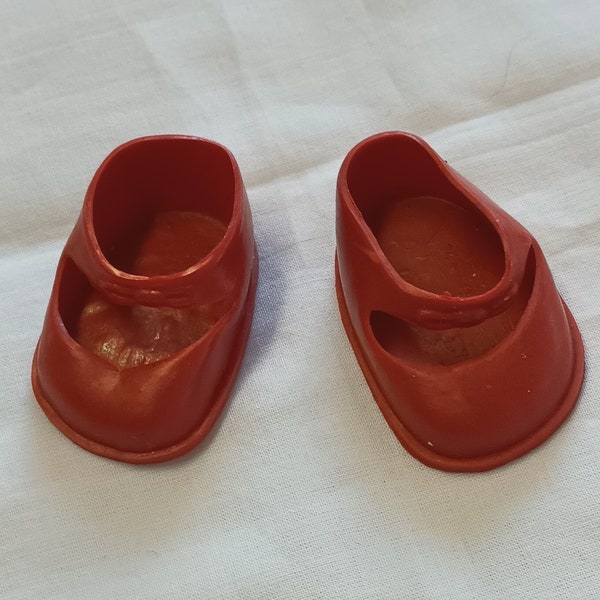Red Plastic Doll Shoes with Attached Strap 1-1/2"