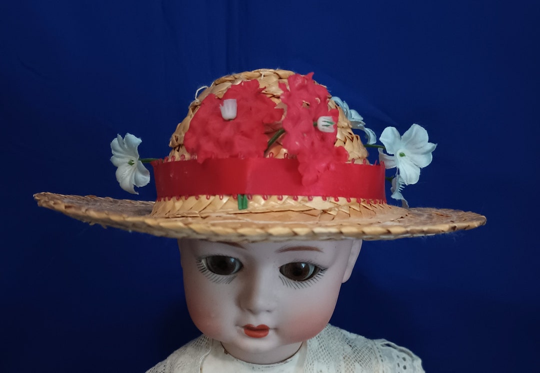 Chapeau De Paille Ancien Pour Poupée – Fabrication Française – MAELLE Fleurs Ruban