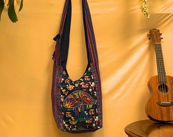 Mushroom Dragonfly Shoulder Bag: Boho Hippie Festival Bag