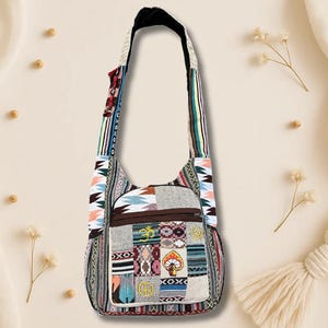Handmade Hemp Patchwork Crossbody Bag: Boho Hippie Style