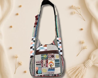 Handmade Hemp Patchwork Crossbody Bag: Boho Hippie Style