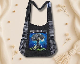 Shroomlight Grove crossbody bag , eco-friendly, multi-compartment, durable boho hippie gift