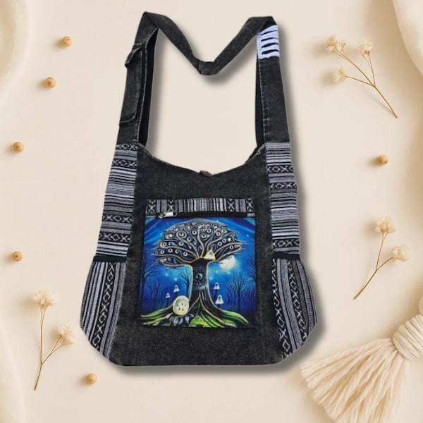 Shroomlight Grove crossbody bag , eco-friendly, multi-compartment, durable boho hippie gift
