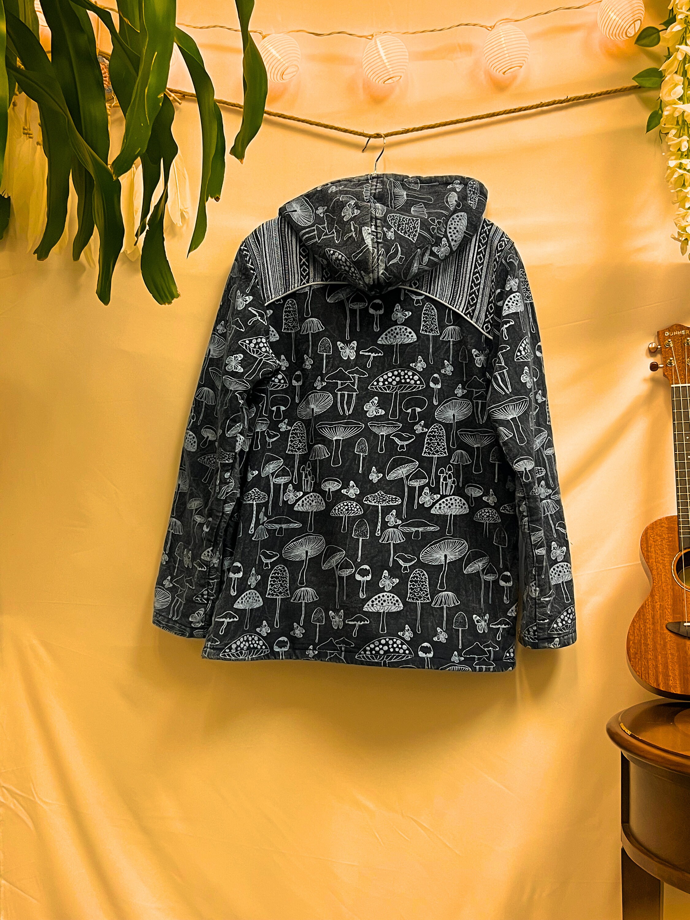 Handmade Cotton Jacket With Zipper - Fleece-lined, Mushroom