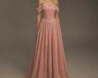 Vintage pink corset dress, Fairy style custom corset with sleeves