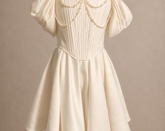 Weißes Brautkleid, Cremeweißes Brautkorsett-Oberteil mit Rock, Maßgeschneidertes minimalistisches Hochzeitskleid