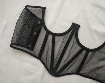 Sheer Black Corset Top, Mesh Corset Bustier, Handmade Transparent Corset, Soft Boned Corset Top, Aesthetic Lingerie Style, Modern Corset