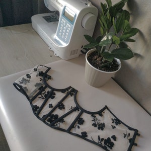 Underbust corset Black handmade corset Mesh corset Floral beige corset belt Present for her