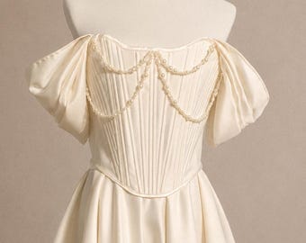 Bridal vintage corset Elegant wedding corset top with off-shoulder sleeves